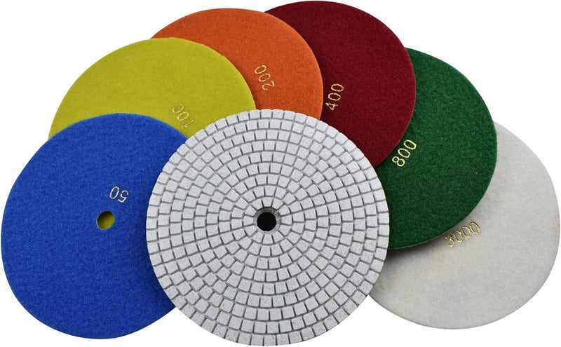 Konfor 7 Step 7" Wet Diamond Polishing Pads Abrasive Set, Great For Granite Travertine Marble Stone - Image 2
